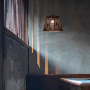 Country-Style Pendant Light with Rattan Shade for Restaurants - Brown Cone Design