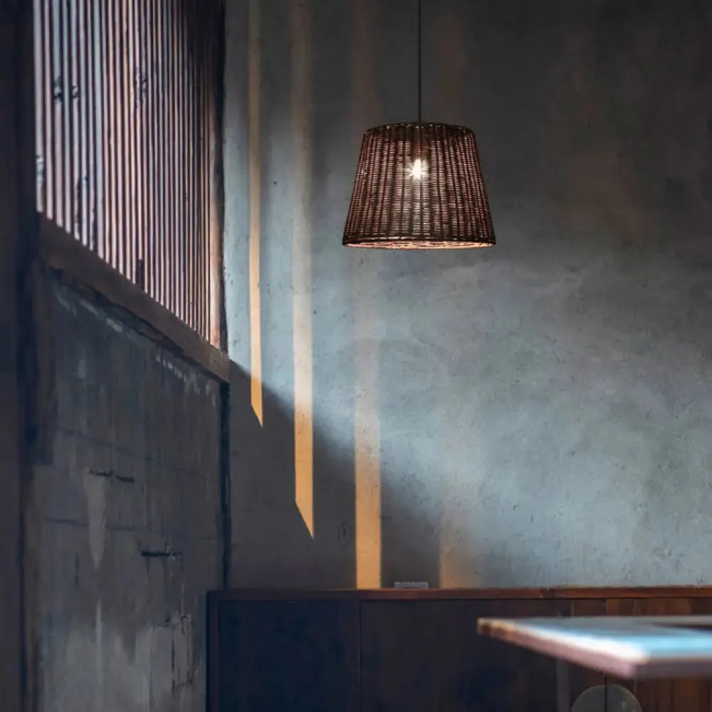 Country-Style Pendant Light with Rattan Shade for Restaurants - Brown Cone Design