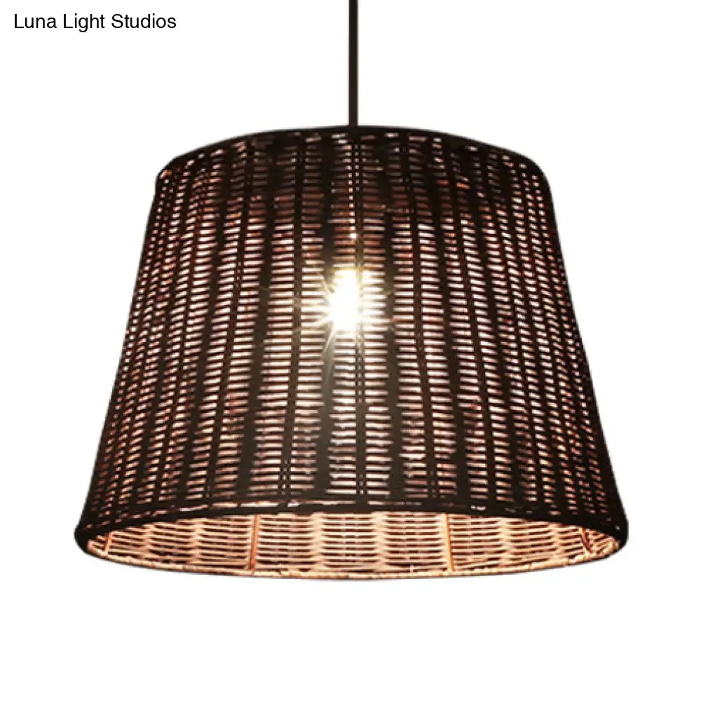 Country-Style Pendant Light with Rattan Shade for Restaurants - Brown Cone Design