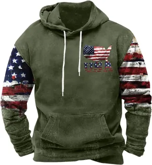 Cowboy Hoodies for Men American Flag Print Pullover Hoodies Casual Long Sleeve Vintage Drawstring Hooded Sweatshirts