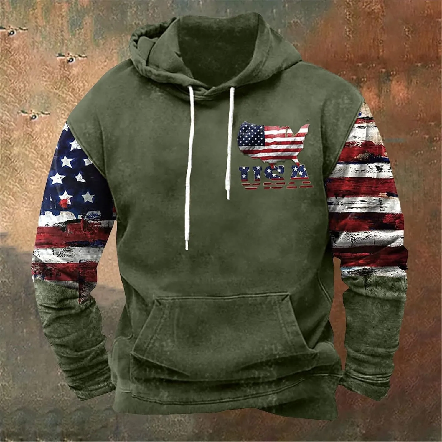 Cowboy Hoodies for Men American Flag Print Pullover Hoodies Casual Long Sleeve Vintage Drawstring Hooded Sweatshirts