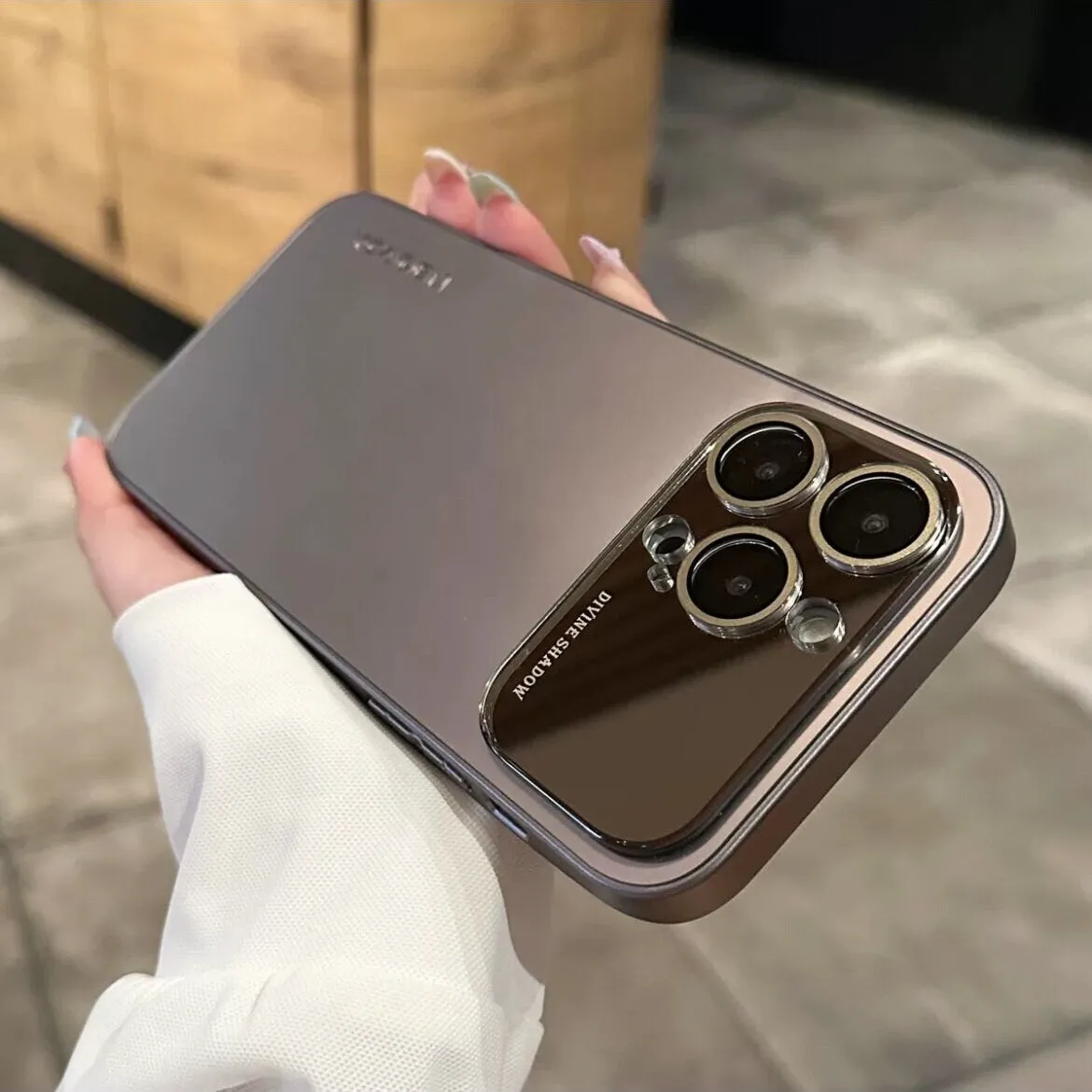 creamtopmall Cute Simple Minimalist Slick Metallic Design Protective Shockproof Phone Case with Rope Hand Strap for iPhone 11 12 13 14 15 Pro Max