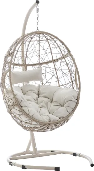 Crosley Furniture Cleo Wicker Indoor Outdoor Hanging Egg Chair with Stand for Patio, Porch, Deck, Light Brown with Sand Cushions