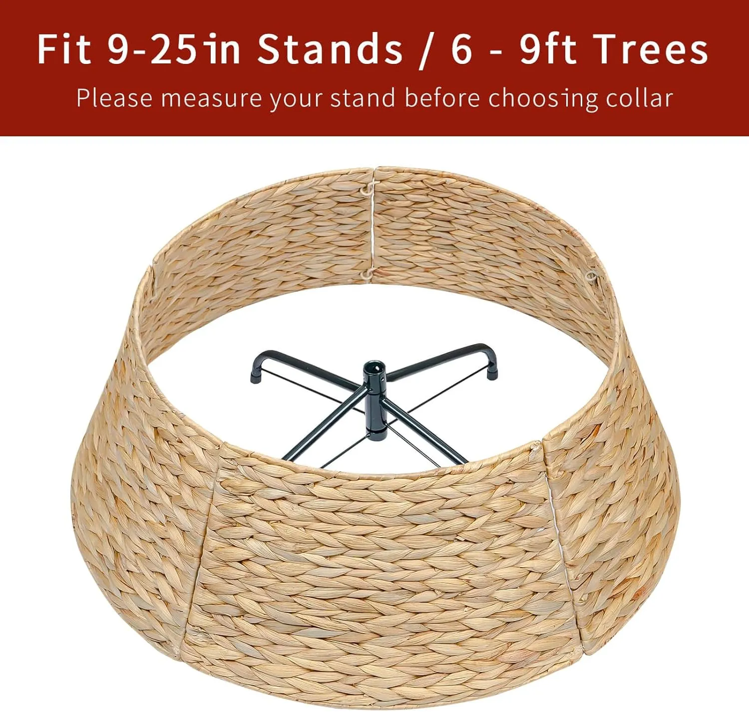 CubesLand Christmas Tree Collar for 7.5ft Trees,Christmas Tree Skirt 27In,Holiday Rattan Tree Skirt,Handcrafted Woven Hyacinth Christmas Tree Base Cover,Rustic Tree Skirt for Artificial Trees