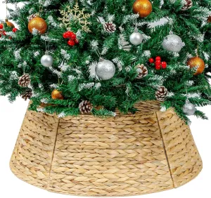 CubesLand Christmas Tree Collar for 7.5ft Trees,Christmas Tree Skirt 27In,Holiday Rattan Tree Skirt,Handcrafted Woven Hyacinth Christmas Tree Base Cover,Rustic Tree Skirt for Artificial Trees