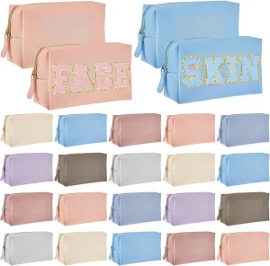 Cunno 24 Pcs Makeup Bag Bulk PU Leather Cosmetic Bag Makeup Pouch Plain Cosmetic Pouch Waterproof Toiletry Bags for Traveling Travel Purse Cosmetic Organizer (Morandi)
