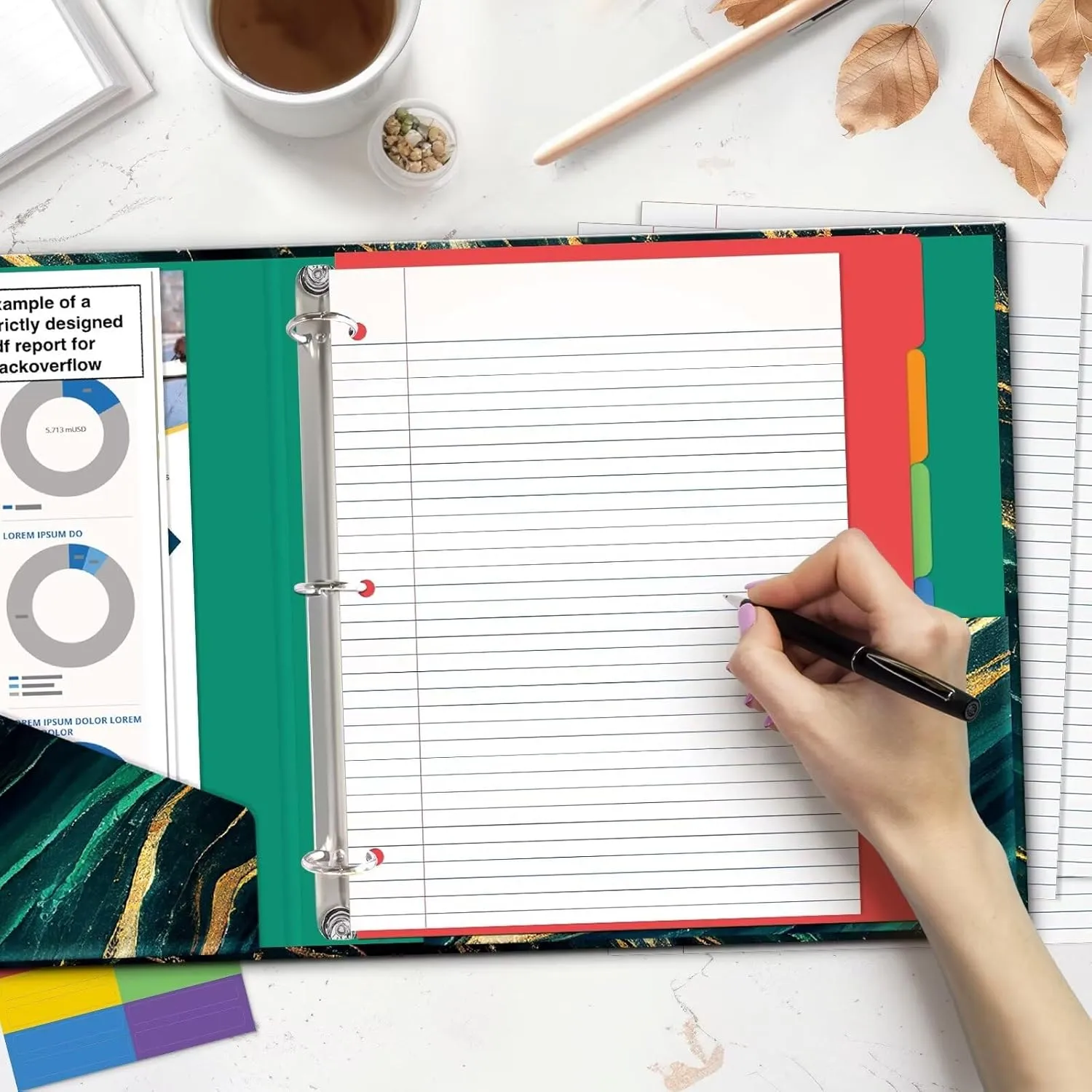 Cute 3 Ring Binder 1 Inch - Decorative Three Ring Binder Organizer for Letter-Size Paper, 1 Inch Binder with Dividers & Stickers, Durable Hardcover Binder for School, Office, Home (Green Marble)
