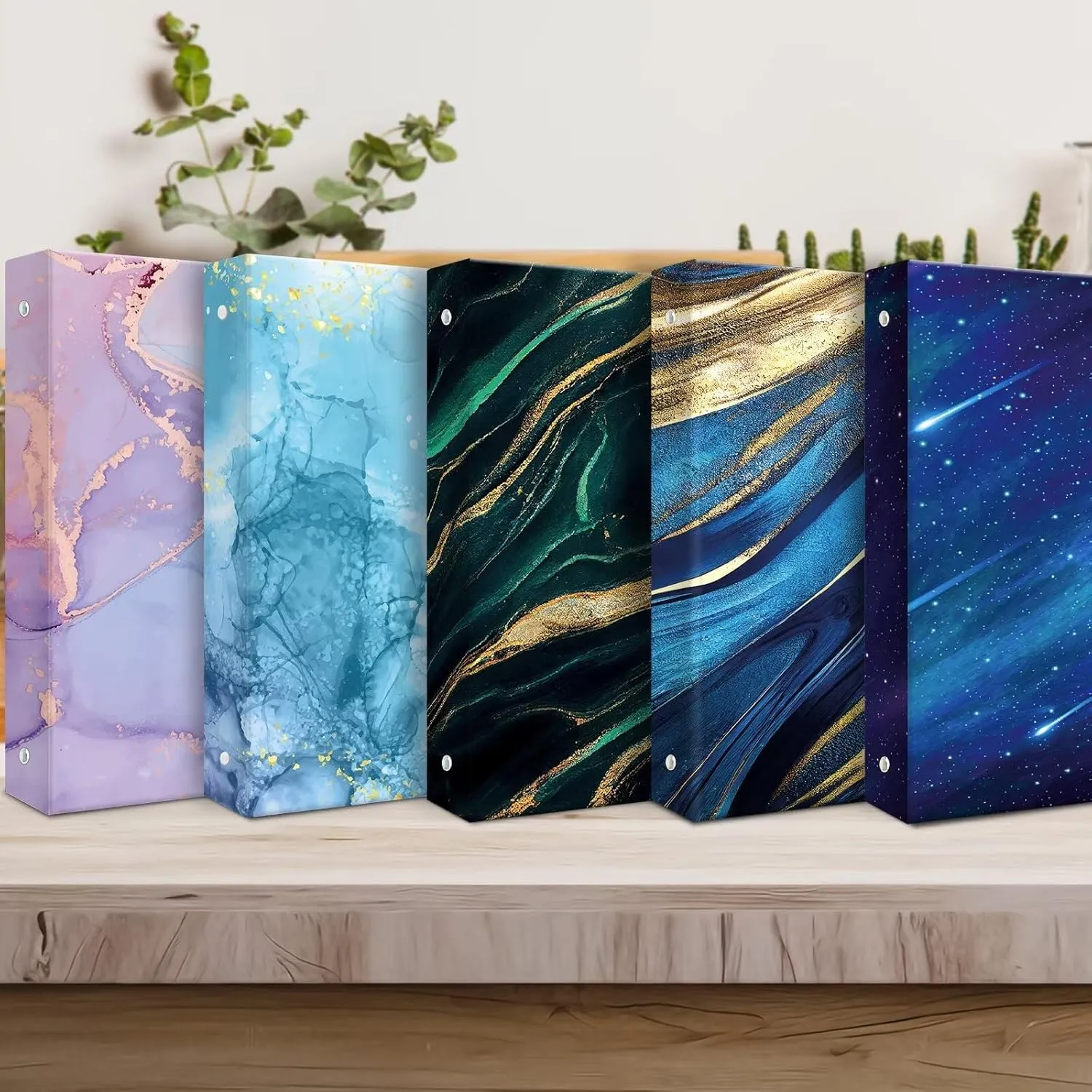Cute 3 Ring Binder 1 Inch - Decorative Three Ring Binder Organizer for Letter-Size Paper, 1 Inch Binder with Dividers & Stickers, Durable Hardcover Binder for School, Office, Home (Green Marble)