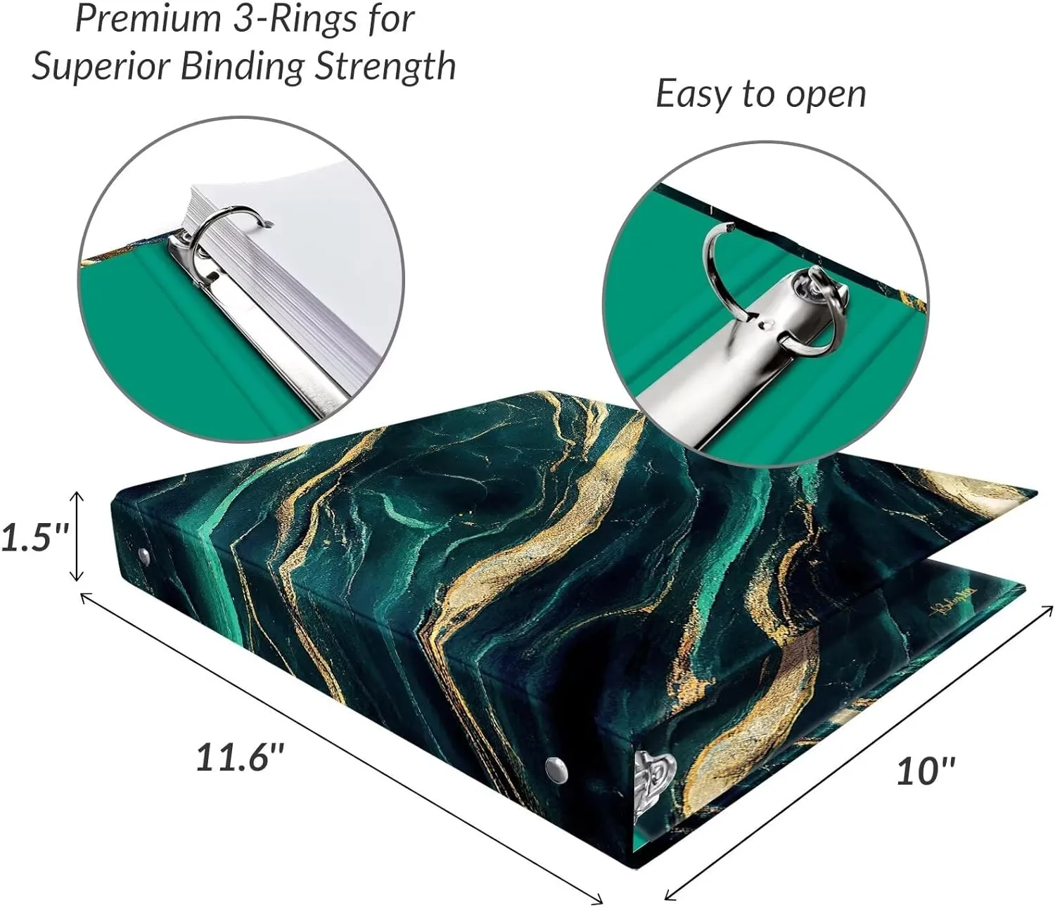 Cute 3 Ring Binder 1 Inch - Decorative Three Ring Binder Organizer for Letter-Size Paper, 1 Inch Binder with Dividers & Stickers, Durable Hardcover Binder for School, Office, Home (Green Marble)