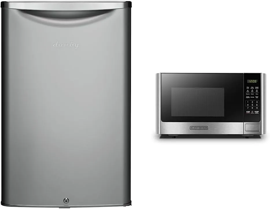 Danby DAR044A6DDB Contemporary Classic 4.4 Cu.Ft. Mini Fridge, Compact Refrigerator for Bedroom, Living Room, Bar, Dorm, Kitchen & BLACK DECKER Digital Microwave Oven
