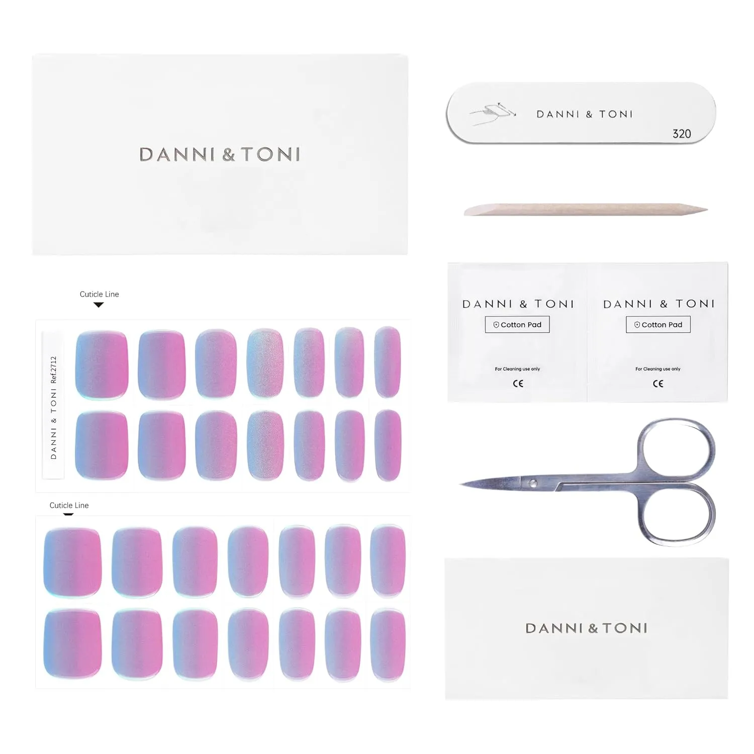 DANNI & TONI Semi Cured Gel Nail Strips Holographic (Chrome Dream) Metallic Gradient Aurora Nails 28 Stickers Gift for Woman