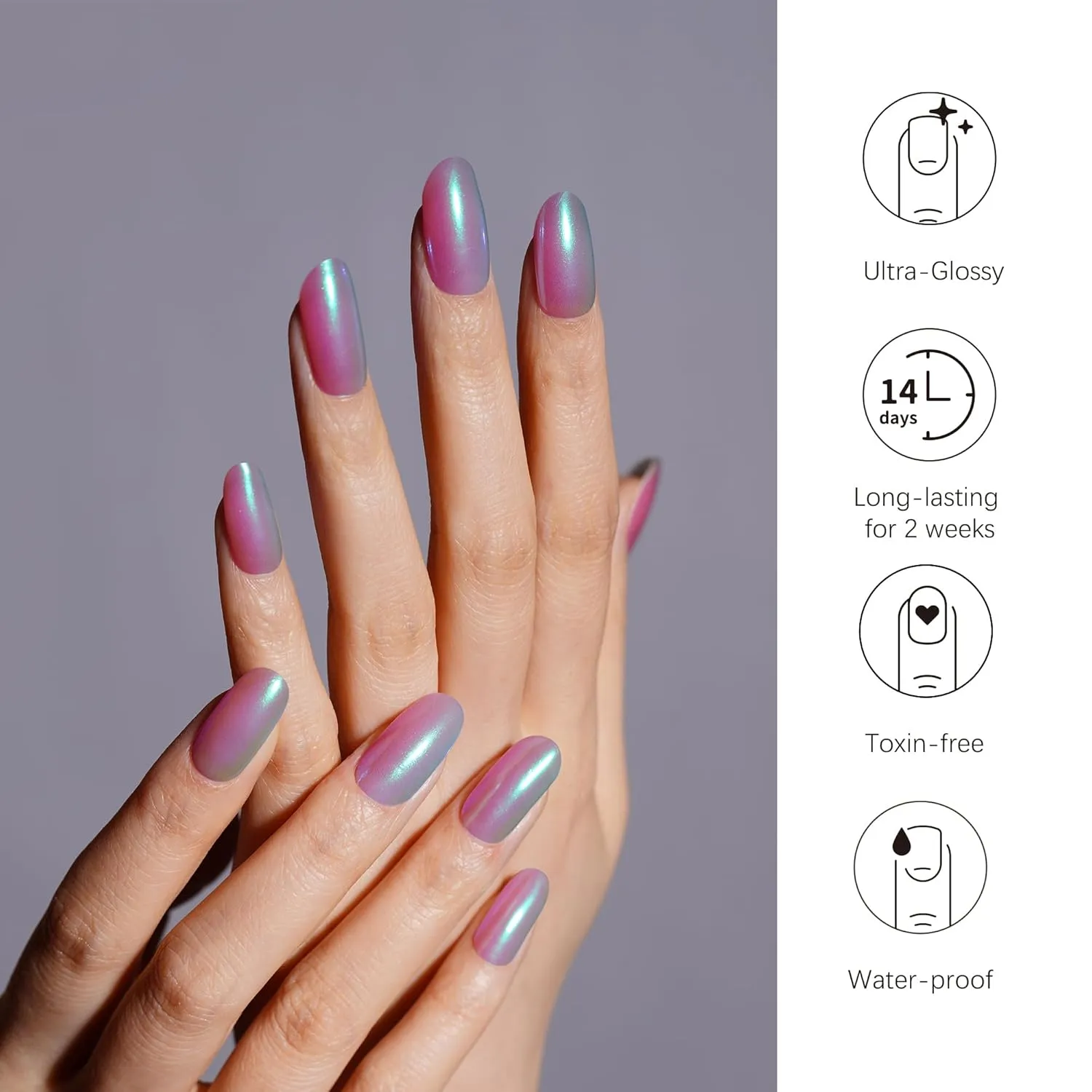DANNI & TONI Semi Cured Gel Nail Strips Holographic (Chrome Dream) Metallic Gradient Aurora Nails 28 Stickers Gift for Woman