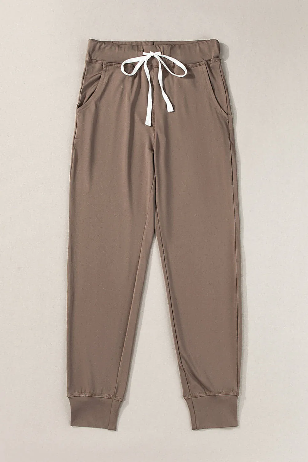 Dark Brown Drawstring Waist Pocketed Joggers