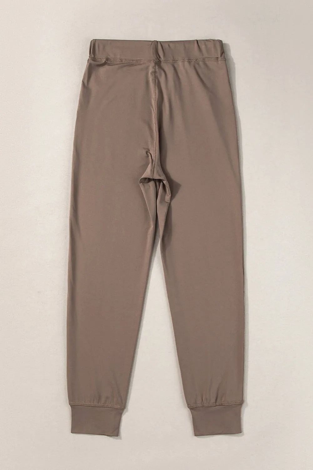 Dark Brown Drawstring Waist Pocketed Joggers