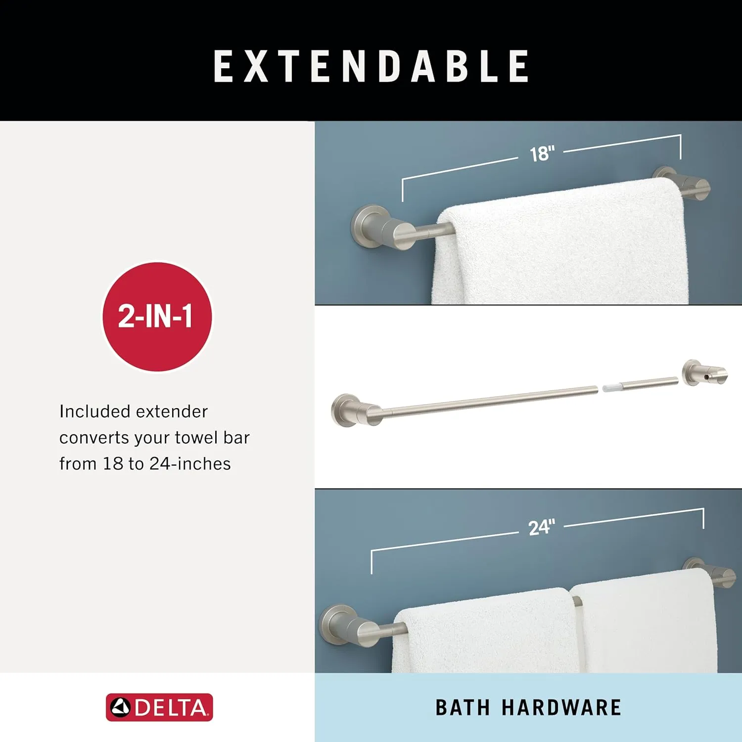 DELTA FAUCET NIC64-PC Nicoli 4-Piece Bath Hardware Set 18 to 24 in. Towel Bar, Toilet Paper Holder, Towel Ring, Towel Hook in Polished Chrome