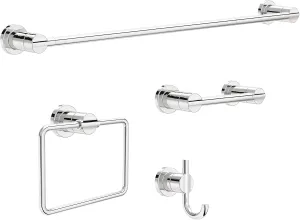 DELTA FAUCET NIC64-PC Nicoli 4-Piece Bath Hardware Set 18 to 24 in. Towel Bar, Toilet Paper Holder, Towel Ring, Towel Hook in Polished Chrome
