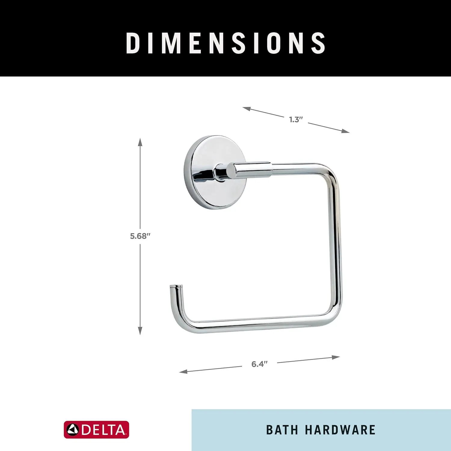 Delta Trinsic (1-Pack) Hand Towel Holder Polished Chrome Towel Racks for Bathroom Wall Square Towel Ring Holder for Bath Towel Hanger for Kitchen, Bathroom Accessories 759460