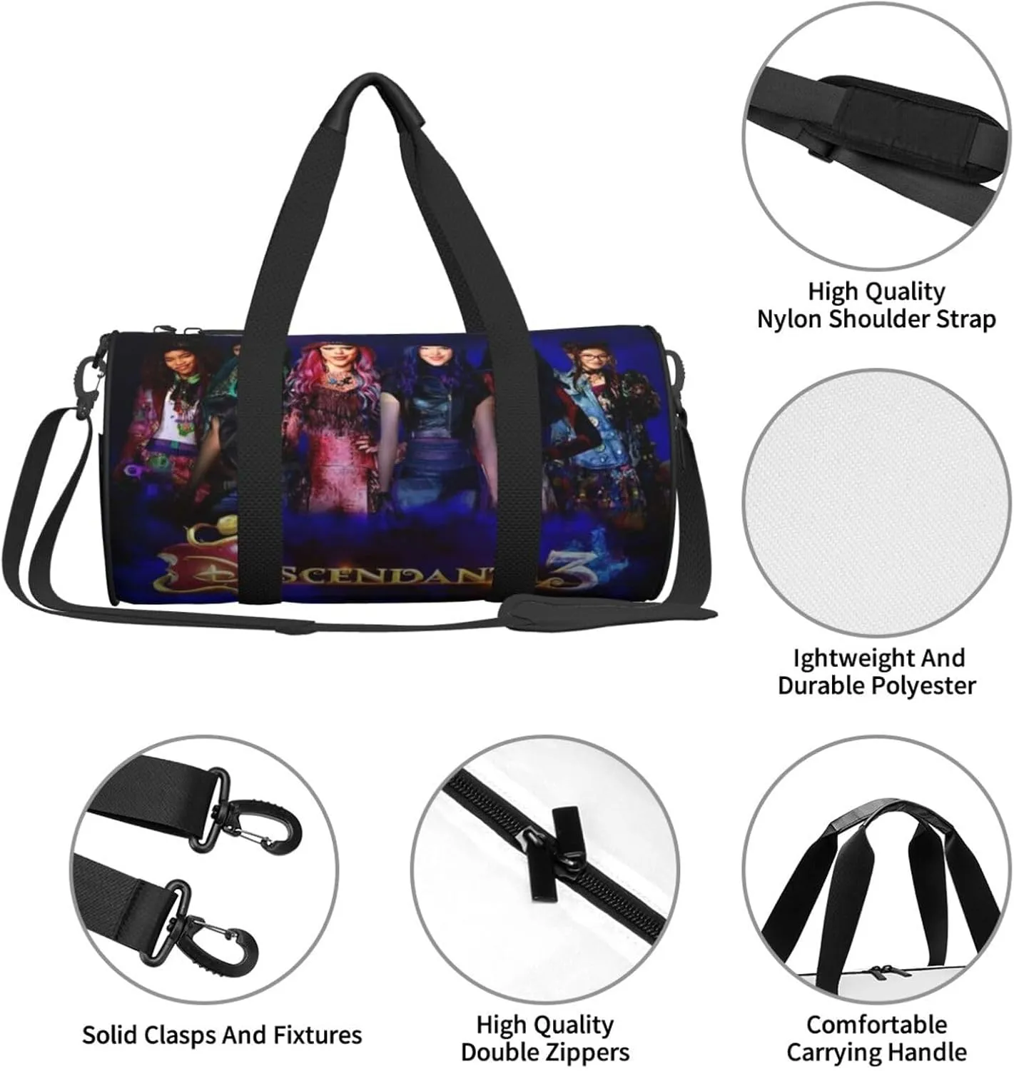 Desc-endants 3 Gym Bag for Women and Men, Gyms Waterproof Dufflebag Lightweight Carryon Gymbag