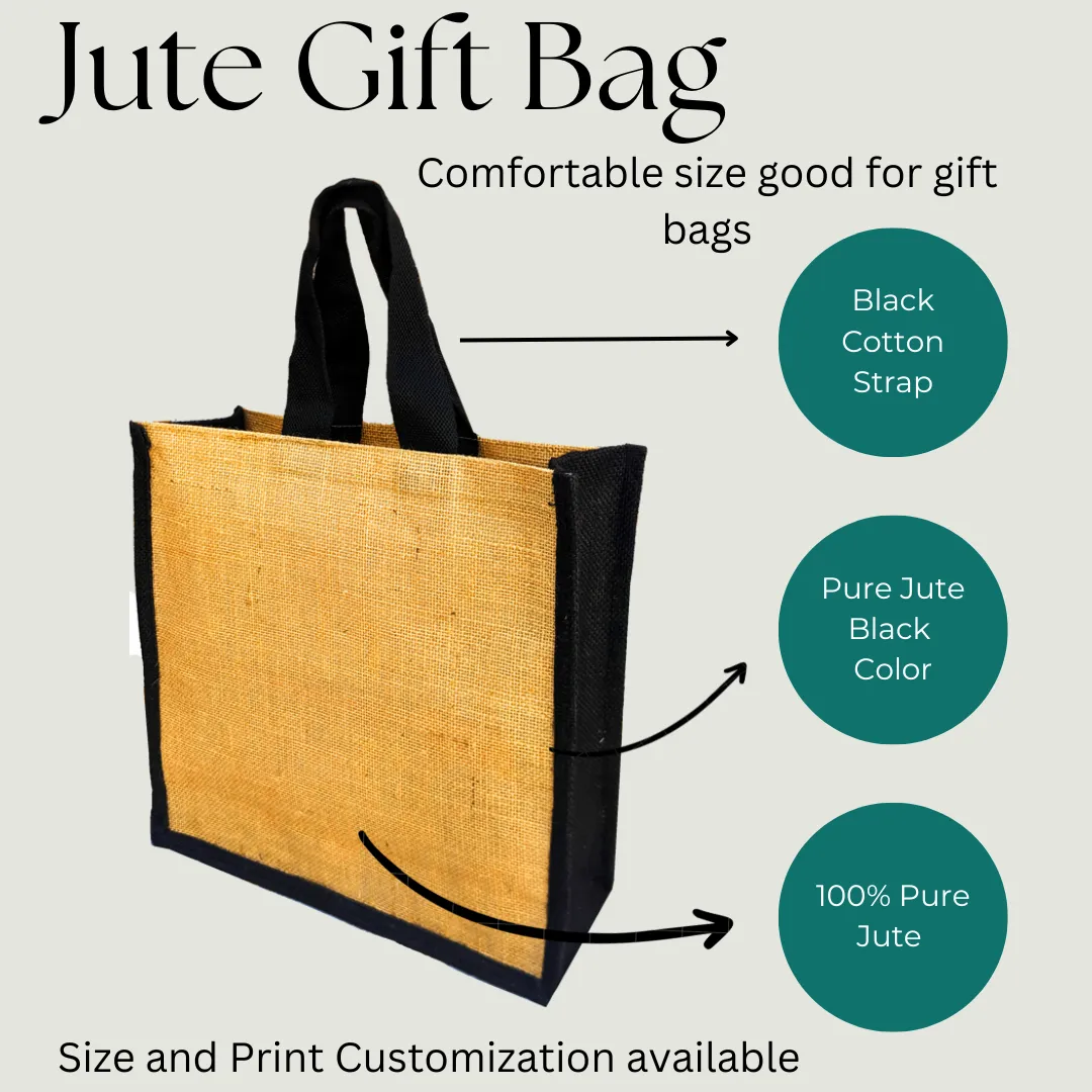 DESHKARI Handmakers Pure Black & Beige Burlap Gift Bags | jute bags for lunch box | jute bags for return gifts