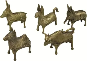 Dhokra Metal Art - Handcrafted Animal Figurines Small Assorted (Set of 5) | Home | Desk Decor