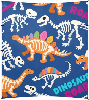 Dinosaur Skull Roaring Orange Dark Blue Beach Tent UPF50 Easy Setup Large Sun Shelter with Carrying Bag for Camping Trips, Fishing, Backyard Fun or Picnics