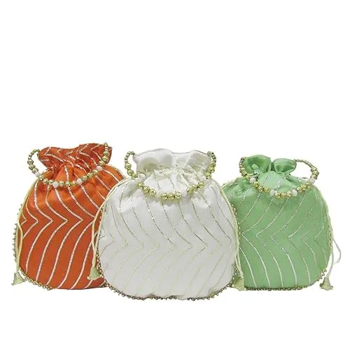 DMS RETAIL Potli Bags For Wedding Return Gifts For Women In Bulk, Ladies Return Gifts For Pooja Birthday Kitty Party Shagun Mehndi Sangeet Pack Of (Pack Of 4)