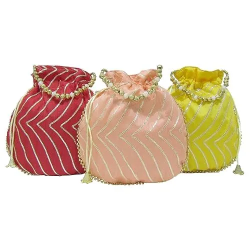 DMS RETAIL Potli Bags For Wedding Return Gifts For Women In Bulk, Ladies Return Gifts For Pooja Birthday Kitty Party Shagun Mehndi Sangeet Pack Of (Pack Of 4)