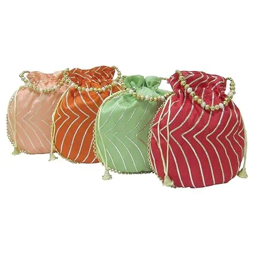 DMS RETAIL Potli Bags For Wedding Return Gifts For Women In Bulk, Ladies Return Gifts For Pooja Birthday Kitty Party Shagun Mehndi Sangeet Pack Of (Pack Of 4)