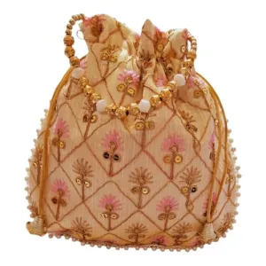 DMS RETAIL Women's Embroidered Potli | Ladies Purse Handbag Purses for Women,Wedding, Housewarming, Corporate Gifts, Anniversary Baby Shower Return Gifts (BABY PINK)