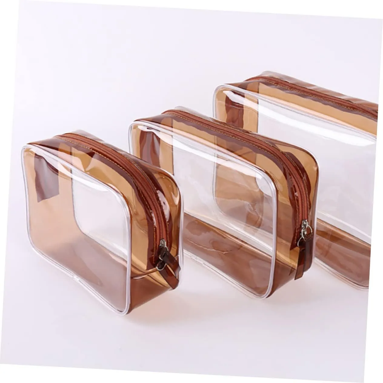 DOITOOL 9 Pcs Travel Makeup Bag Cosmetic Bags for Women Transparent Makeup Bag Storage Bag Three Piece Suit, Coffee, Size 3