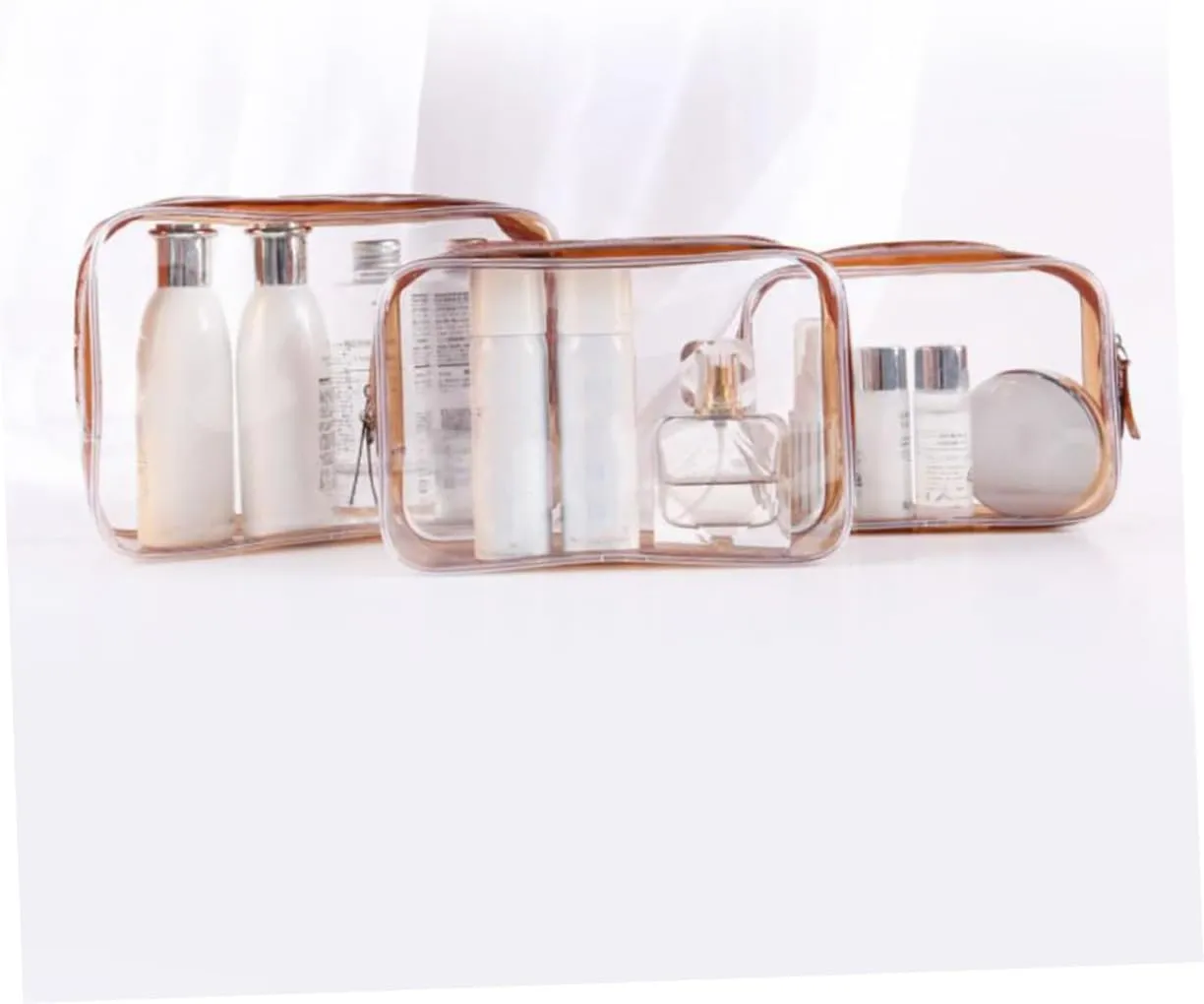 DOITOOL 9 Pcs Travel Makeup Bag Cosmetic Bags for Women Transparent Makeup Bag Storage Bag Three Piece Suit, Coffee, Size 3