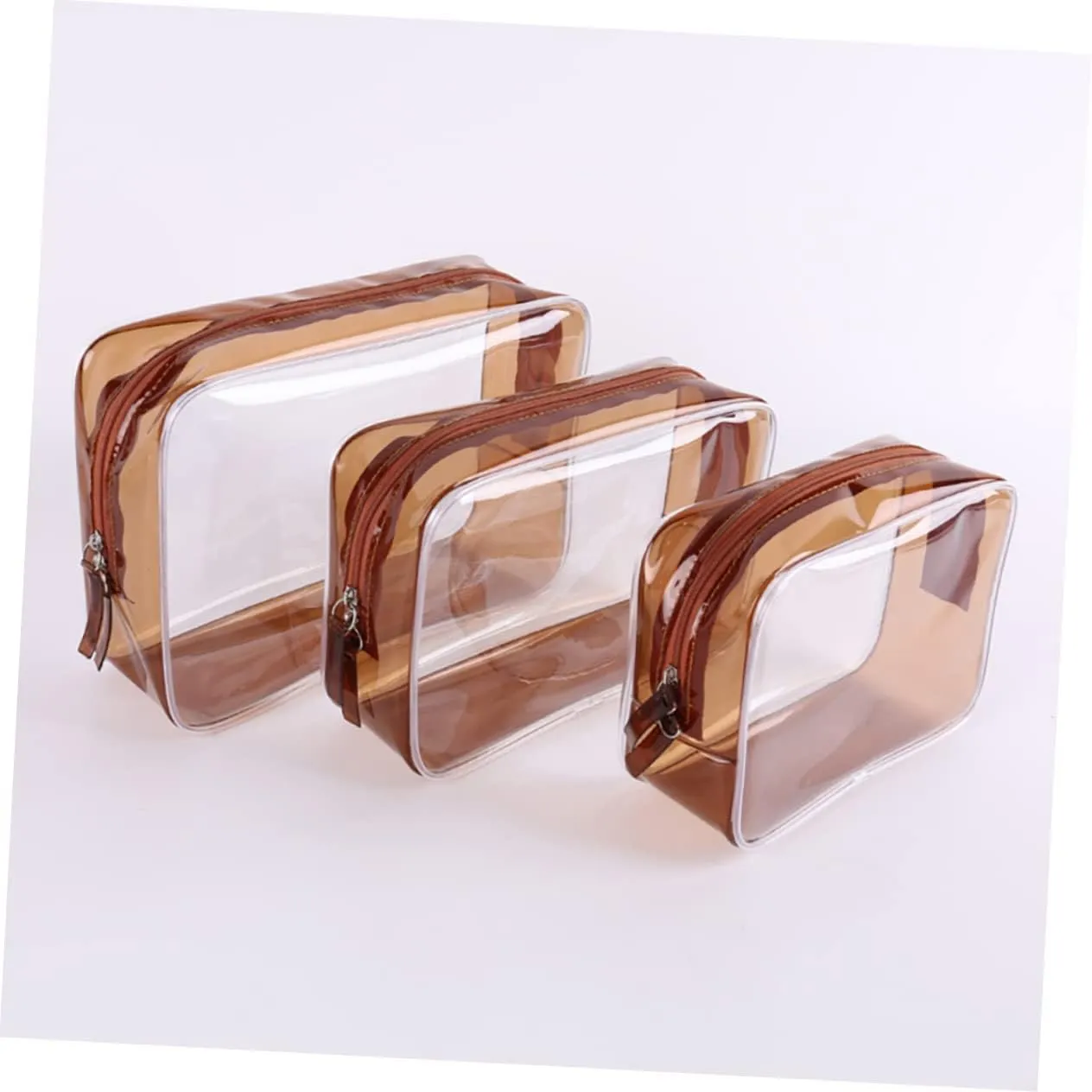 DOITOOL 9 Pcs Travel Makeup Bag Cosmetic Bags for Women Transparent Makeup Bag Storage Bag Three Piece Suit, Coffee, Size 3