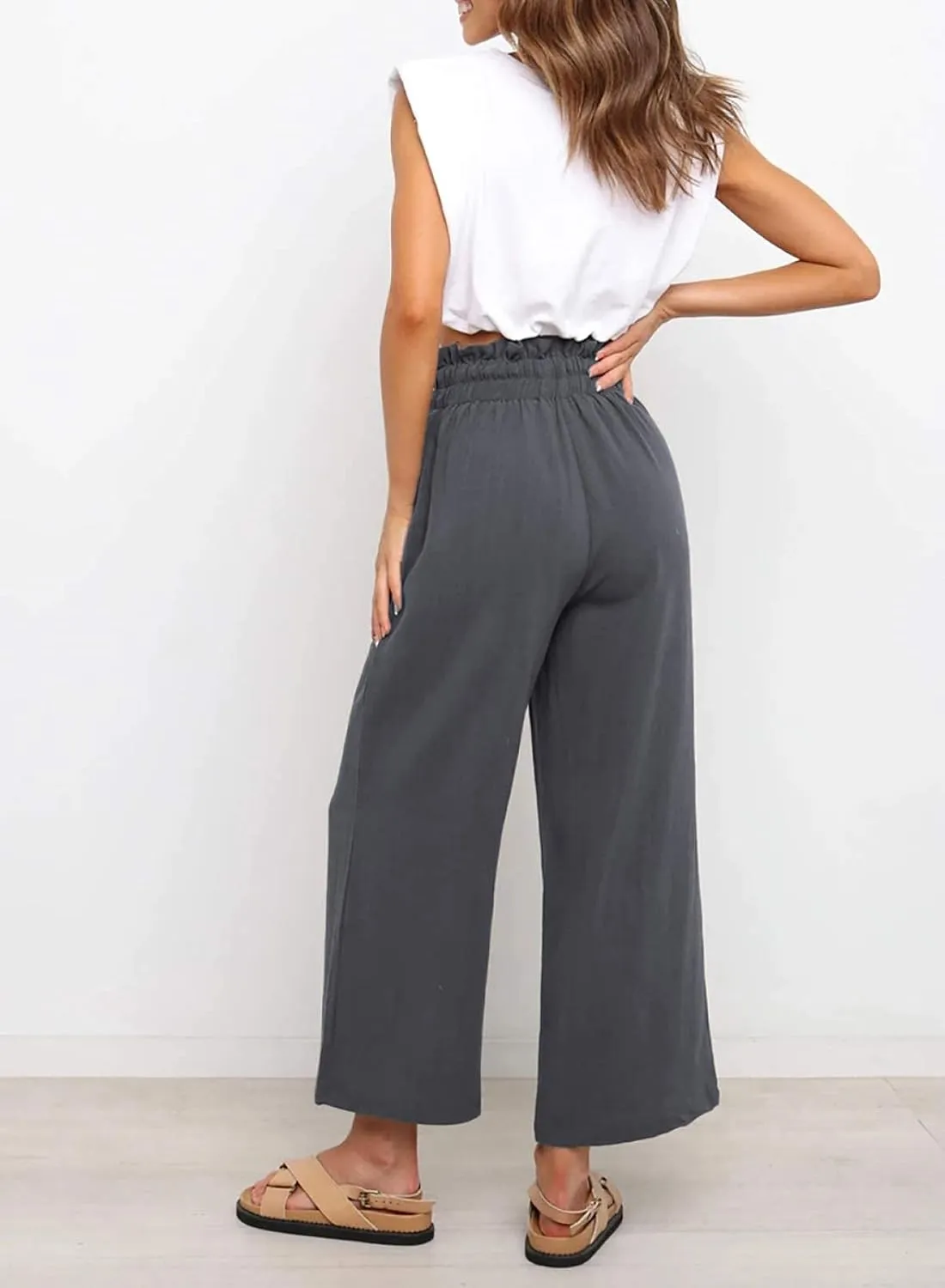 Dokotoo Womens Casual Elastic Waist Solid Comfy Jogging Jogger Pants with Pockets