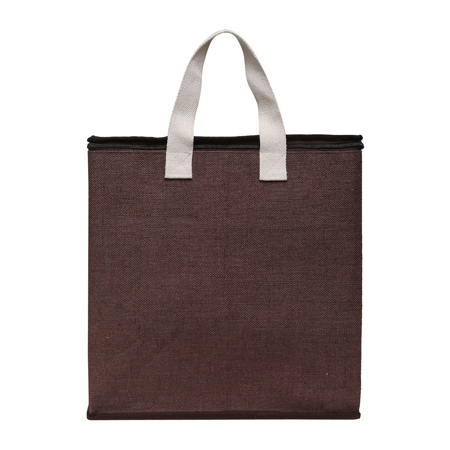 DOUBLE R BAGS Jute Shopping bags with Dual Zippers Pack of 2 (Brown)