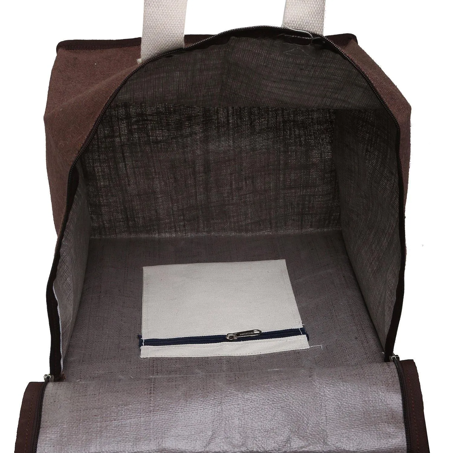 DOUBLE R BAGS Jute Shopping bags with Dual Zippers Pack of 2 (Brown)