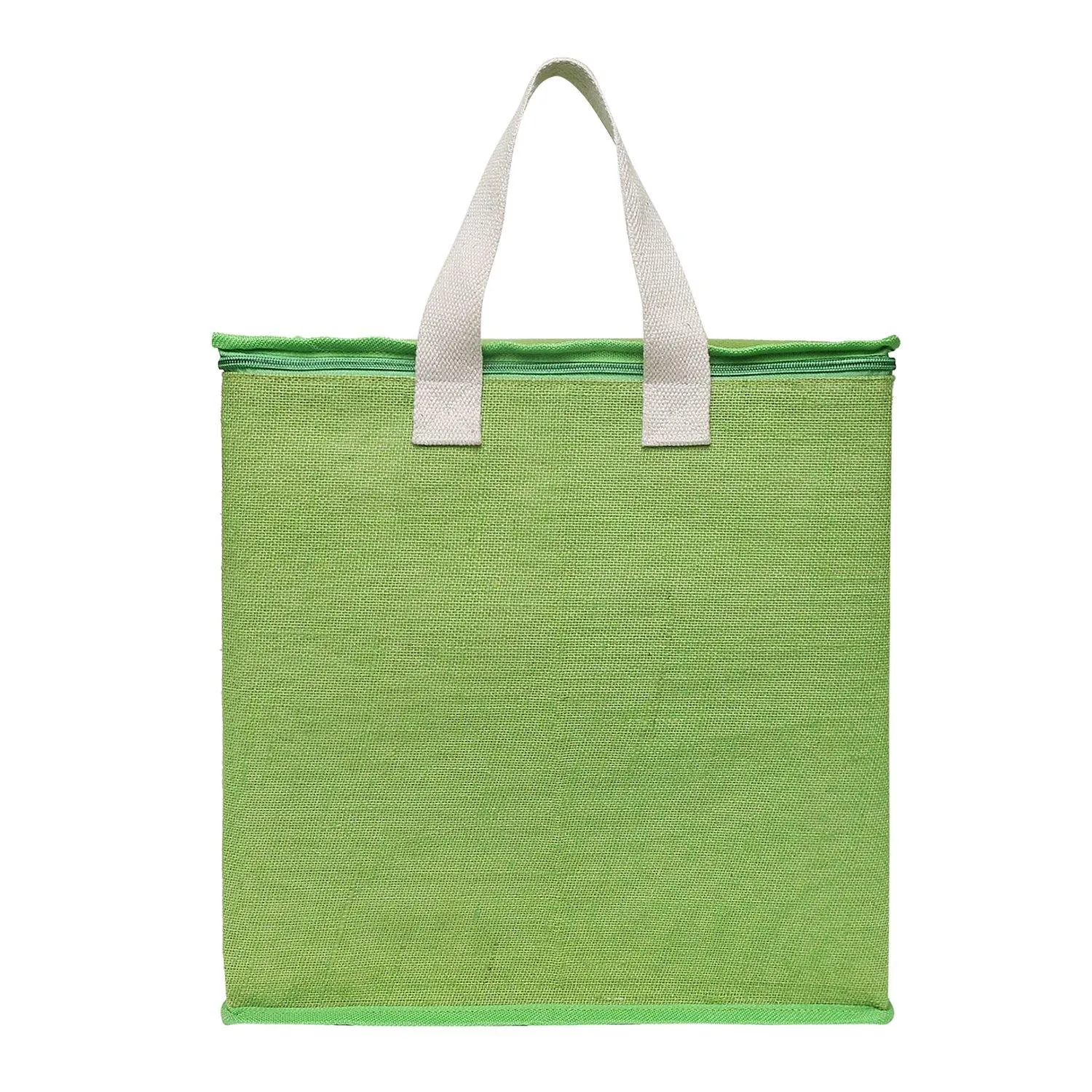 DOUBLE R BAGS Jute Shopping bags with Dual Zippers Pack of 2 (Green)