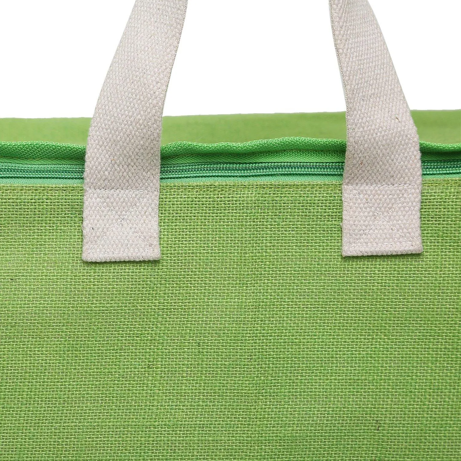DOUBLE R BAGS Jute Shopping bags with Dual Zippers Pack of 2 (Green)