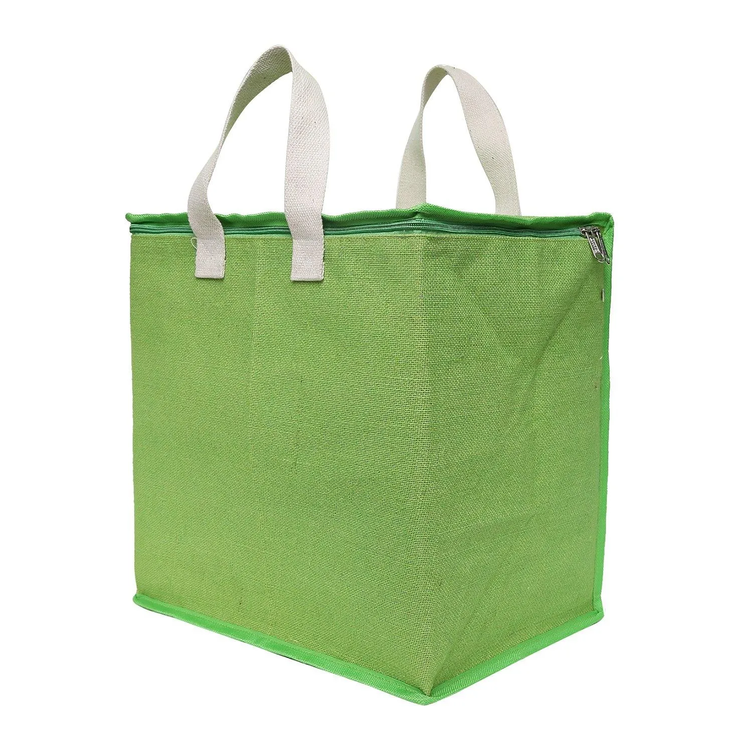 DOUBLE R BAGS Jute Shopping bags with Dual Zippers Pack of 2 (Green)