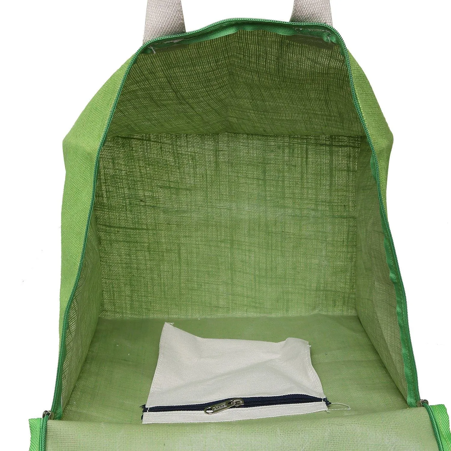 DOUBLE R BAGS Jute Shopping bags with Dual Zippers Pack of 2 (Green)
