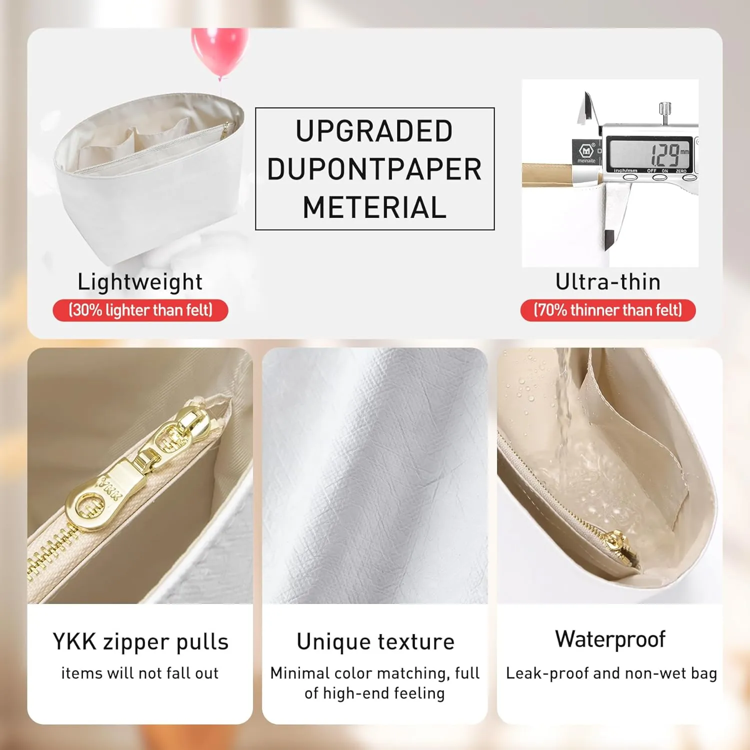 Doxo Upgraded longchamp Organizer Insert, Bag Organizer Insert for Long Champ Large and More, Ultra-light Waterproof DupontPaper le pliage Large Organizer, Keeps Tote Handbag Neat(White,L)