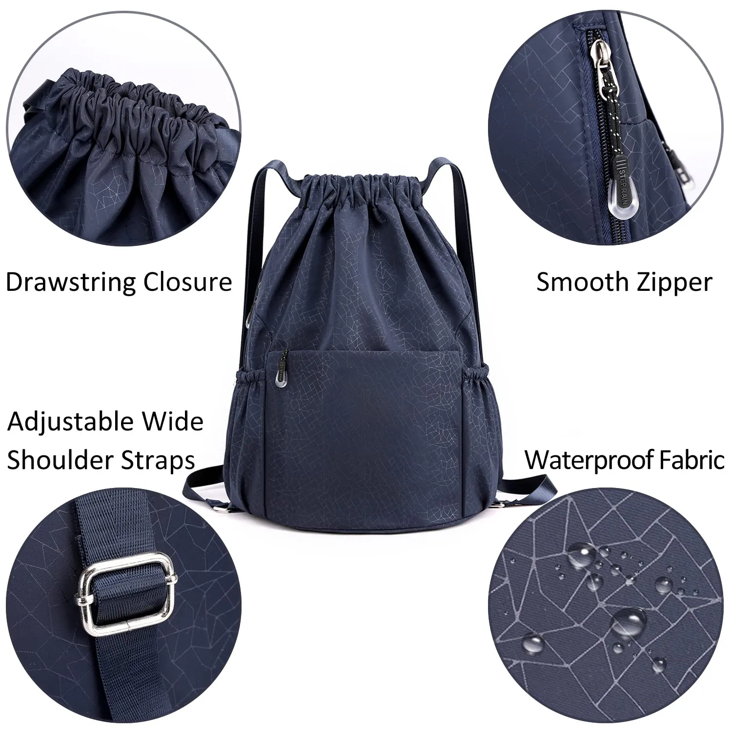 Drawstring Backpack Sports Gym Bag With Multi Pockets Navy HLC040