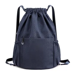 Drawstring Backpack Sports Gym Bag With Multi Pockets Navy HLC040