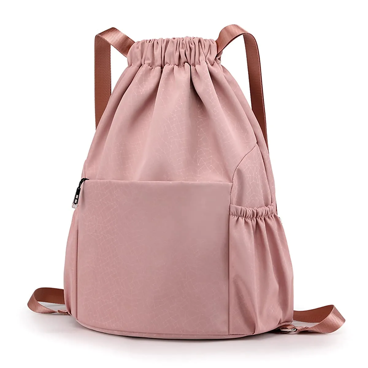 Drawstring Backpack Sports Gym Bag With Multi Pockets Pink  HLC040