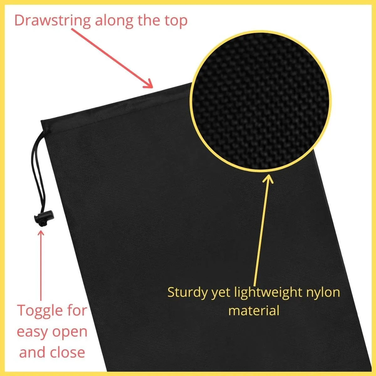 Drawstring Bag - Nylon Cinch and Ditty Stuff Pouch with Toggle (10 x 15-12 pack, Black)