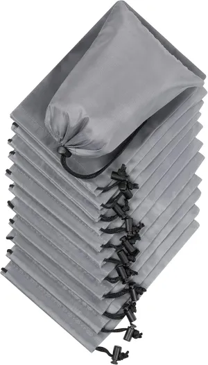 Drawstring Bag - Nylon Cinch and Ditty Stuff Pouch with Toggle (6 x 8-12 pack, Grey)