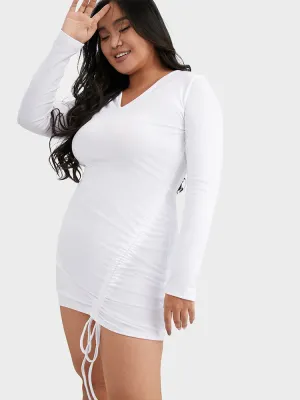 Drawstring Solid Color Bodycon Dress