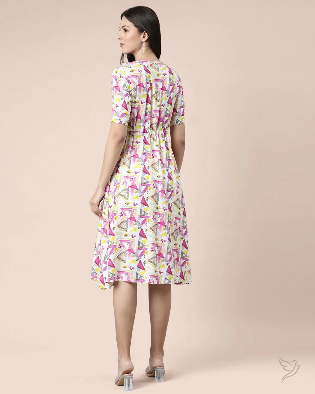 Drawstring Viscose Dress - White