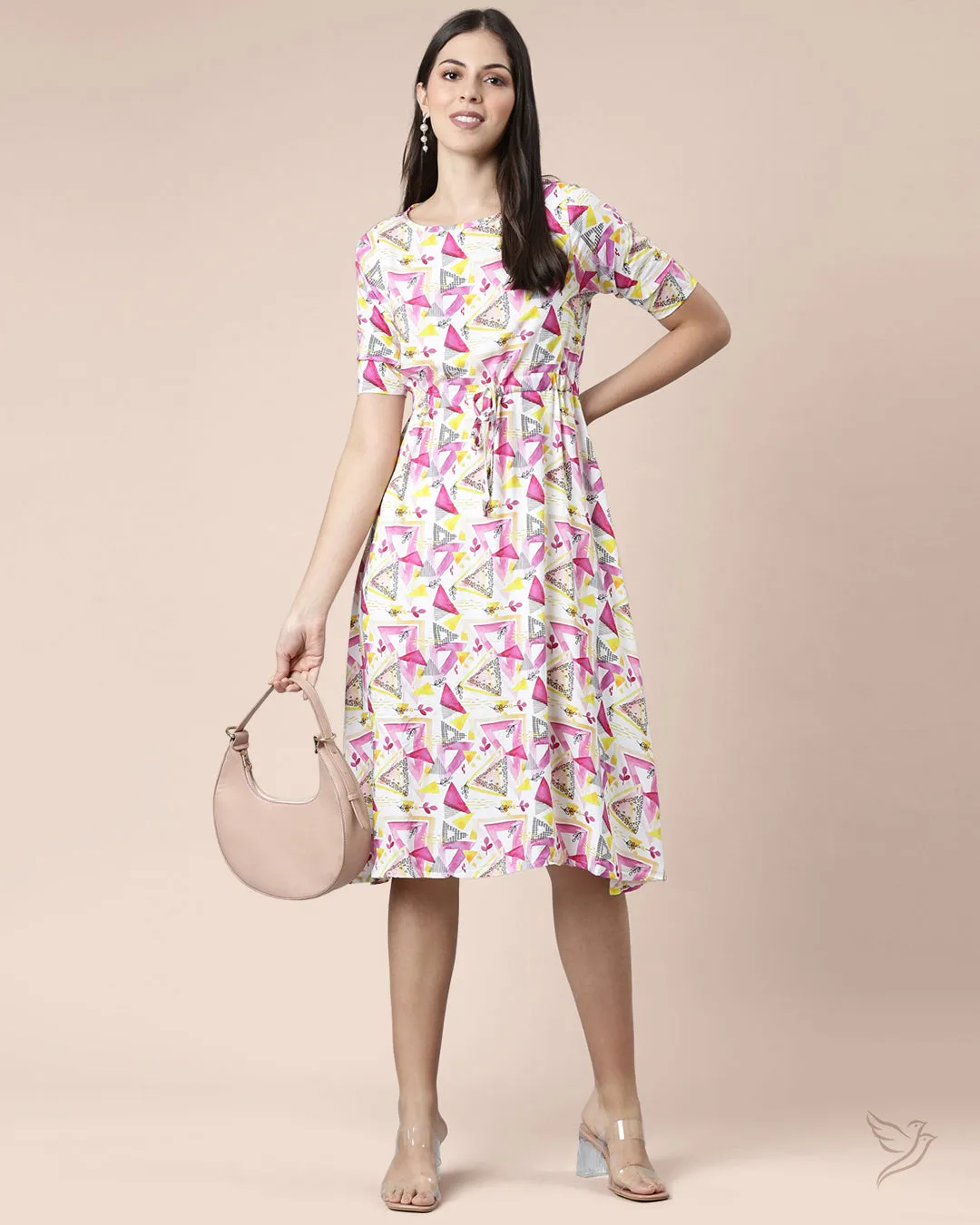 Drawstring Viscose Dress - White