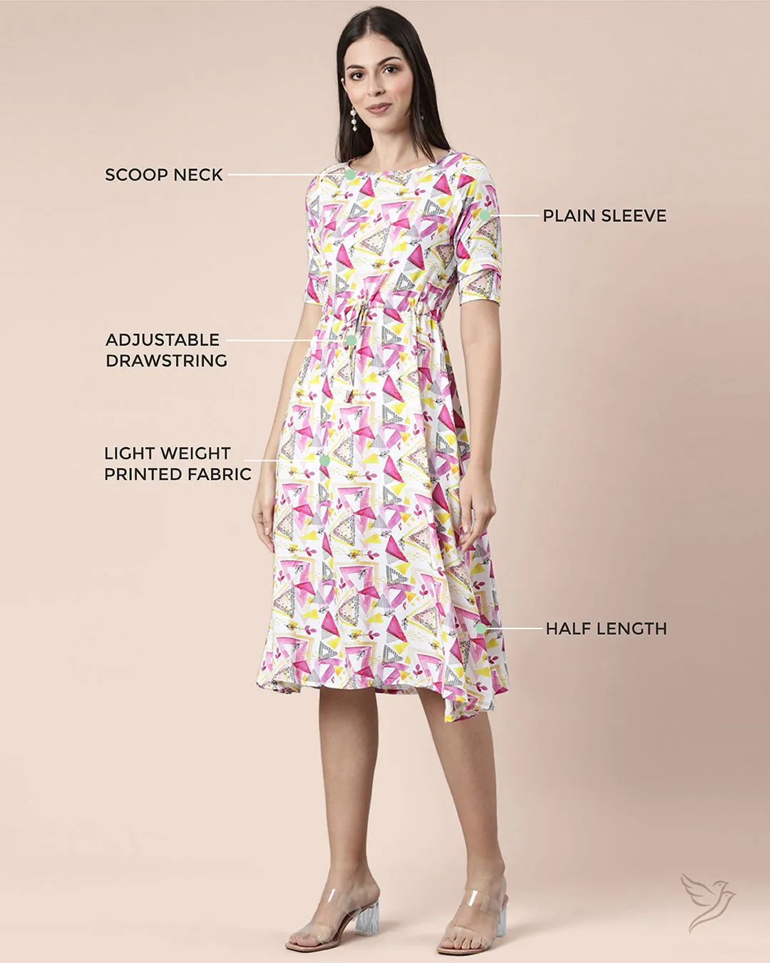 Drawstring Viscose Dress - White