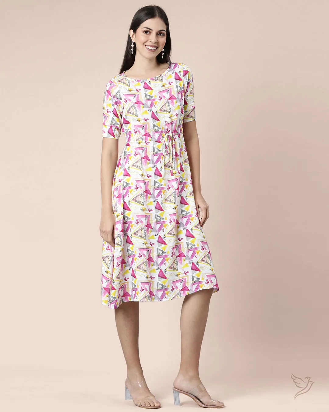 Drawstring Viscose Dress - White
